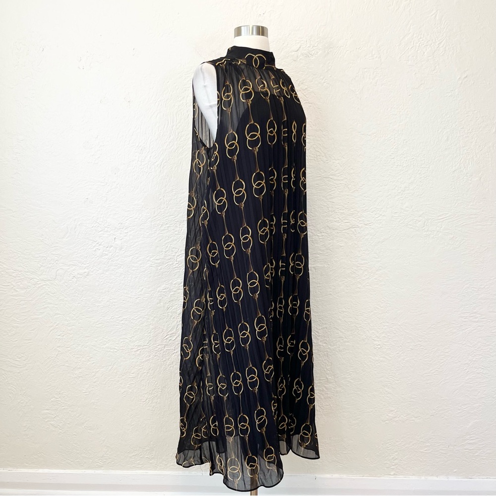 Banana Republic Dress Midi Pleated Black Horsebit Chain Print Medium M - Picture 12 of 14